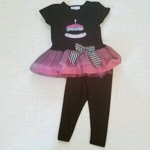 BONNIE JEAN Black and Pink Tutu Birthday Cake Outfit Girls Size 2T